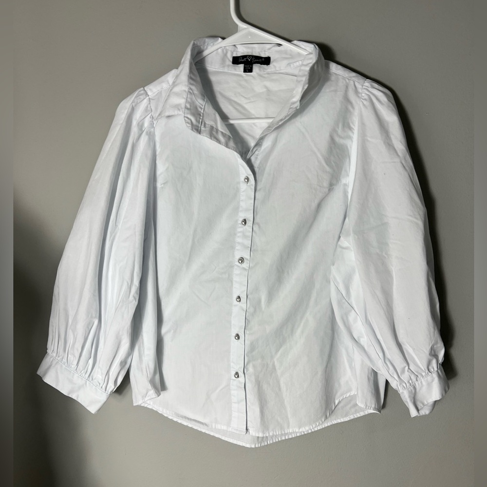 Velvet Heart Women’s White Long Balloon Sleeve Blouse w/Pearls - Size L